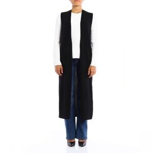 Theory Torina Black Long Sleeveless Merino Wool Duster Cardigan Sweater Sm